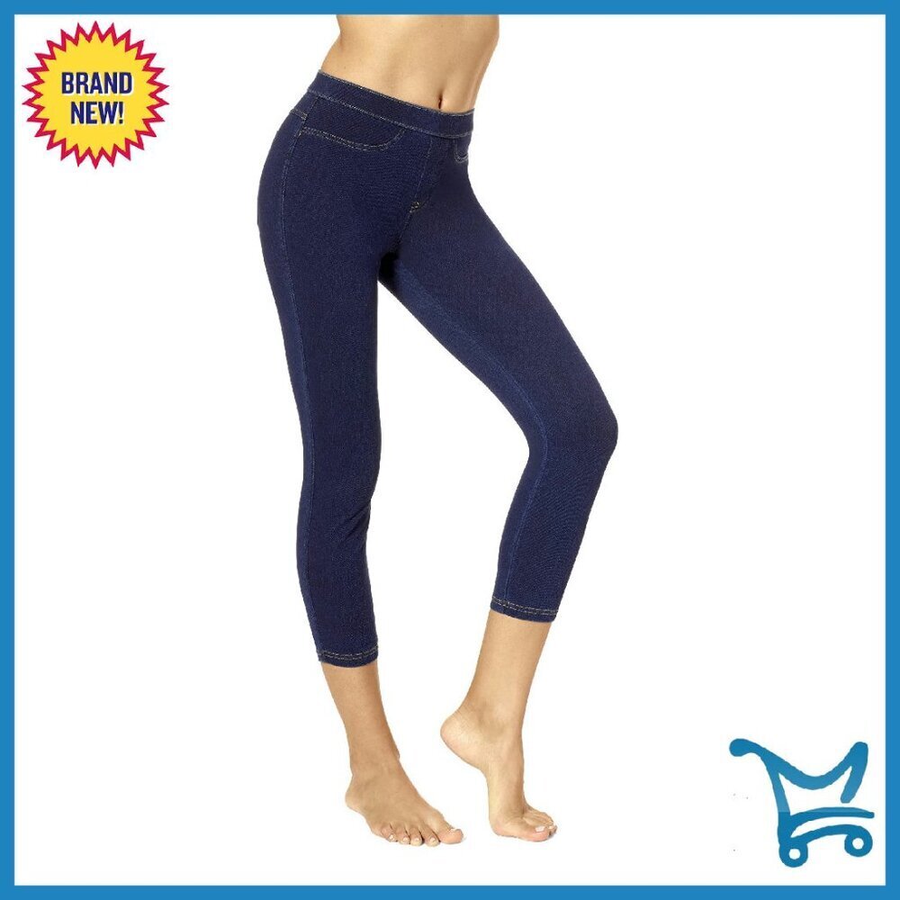 Classic Denim Capri Leggings with Pockets, Stretch Pull On Pants